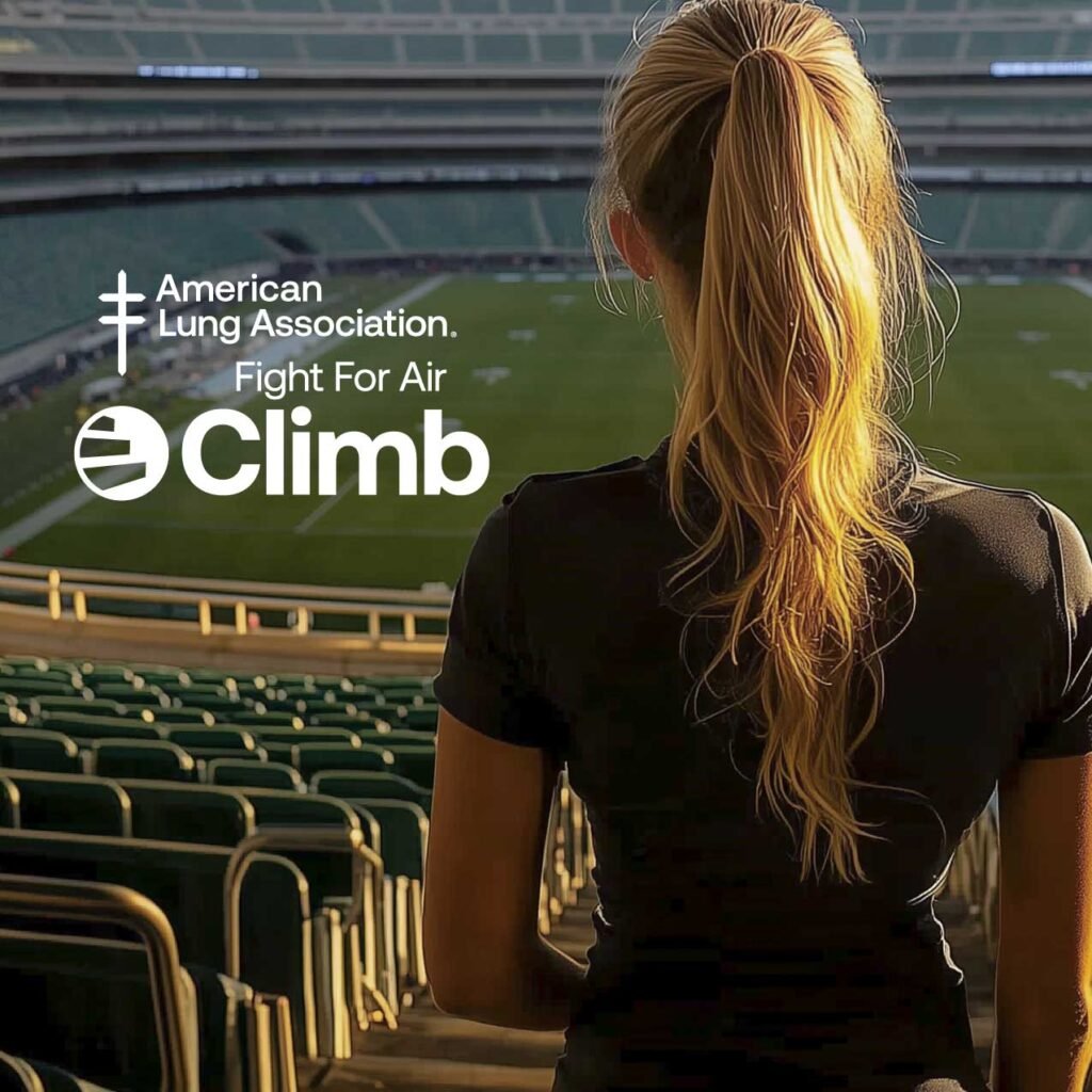 Amber Tripp Perez prepares for the Fight for Air Climb at Soldier Field in Chicago, hosted by the American Lung Association